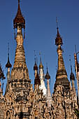 Rows of stupas in the Kakku (Kekku) Pagoda complex. The complex was kept hidden from the rest of the world until 2002 when it was opened to foreigners. Shan State, Burma (Myanmar). 